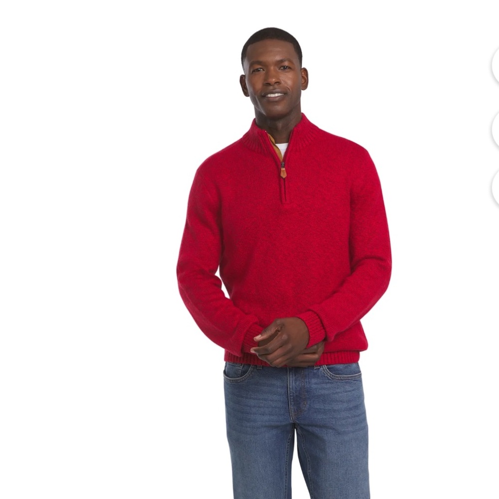 Chaps Men's Red Twist Mockneck Quarter Zip Sweater Size XXL